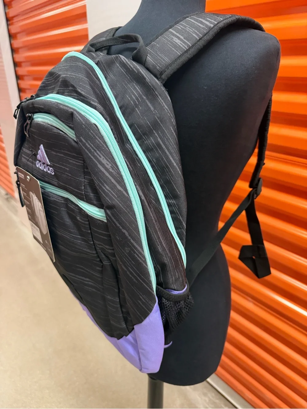 NWT Adidas Foundation ||| Black Backpack with Lavender Base and Mint Zippers